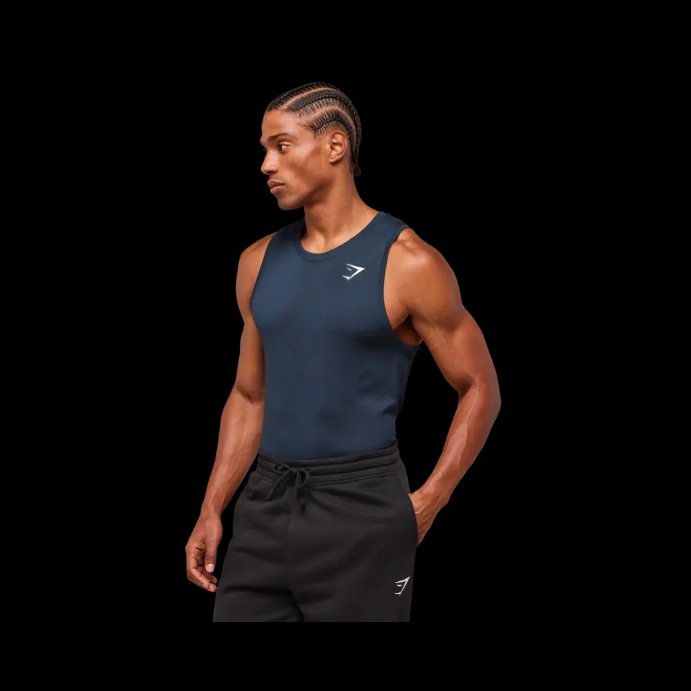 Gymshark Geo Seamless Tank Slim Fit Navy/Heavy Blue - HypeFly India View 3