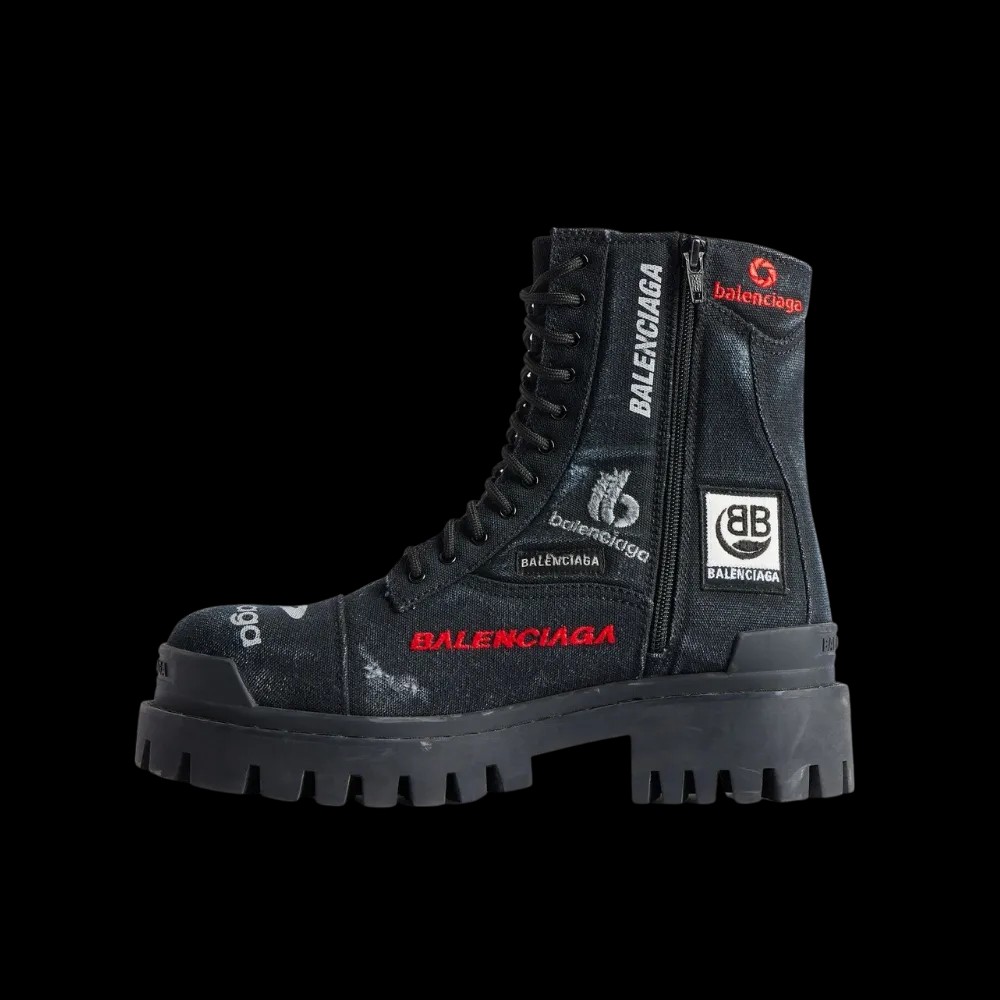 Balenciaga Combat Strike Boot In Black Cotton Canvas - HypeFly India View 3