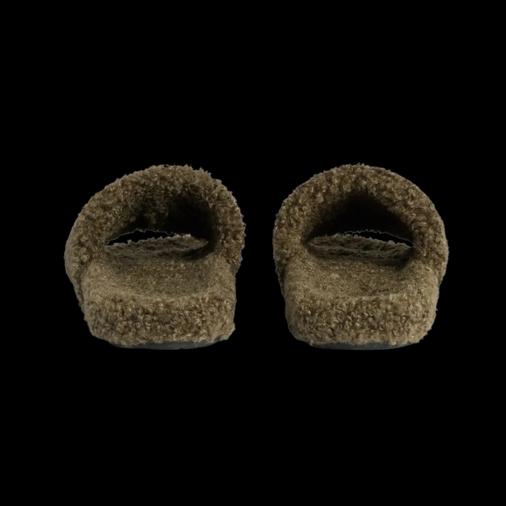Balenciaga Furry Open Mule In Army Green - HypeFly India View 2