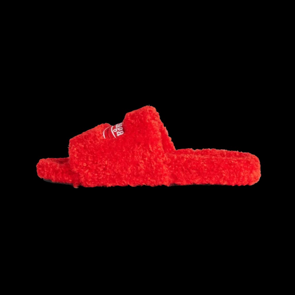 Balenciaga Furry Open Mule In Pop Orange - HypeFly India View 3