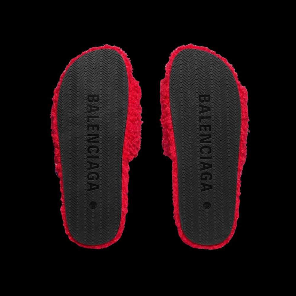 Balenciaga NBA Collaboration Furry Open Mule In Red - HypeFly India View 3