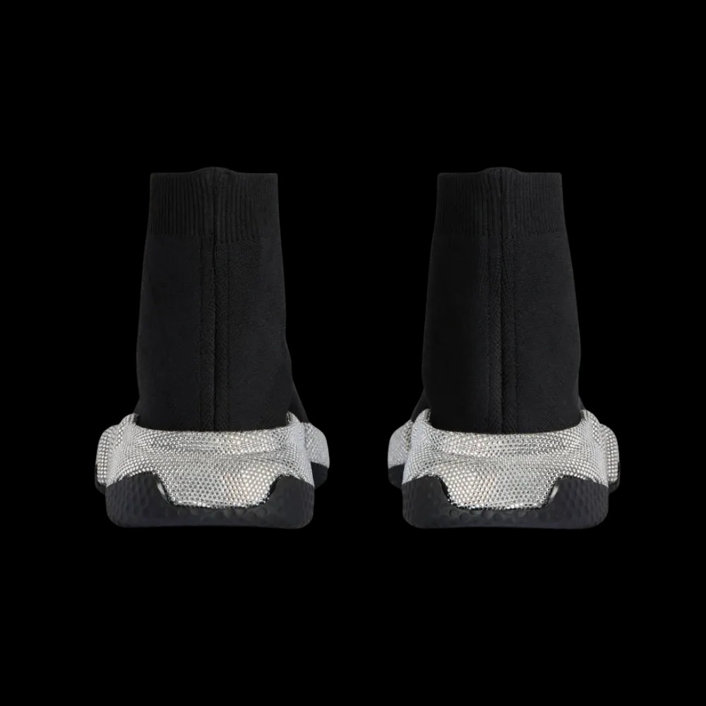 Balenciaga Speed Recycled Knit Sneaker With Rhinestones In Black - HypeFly India View 2