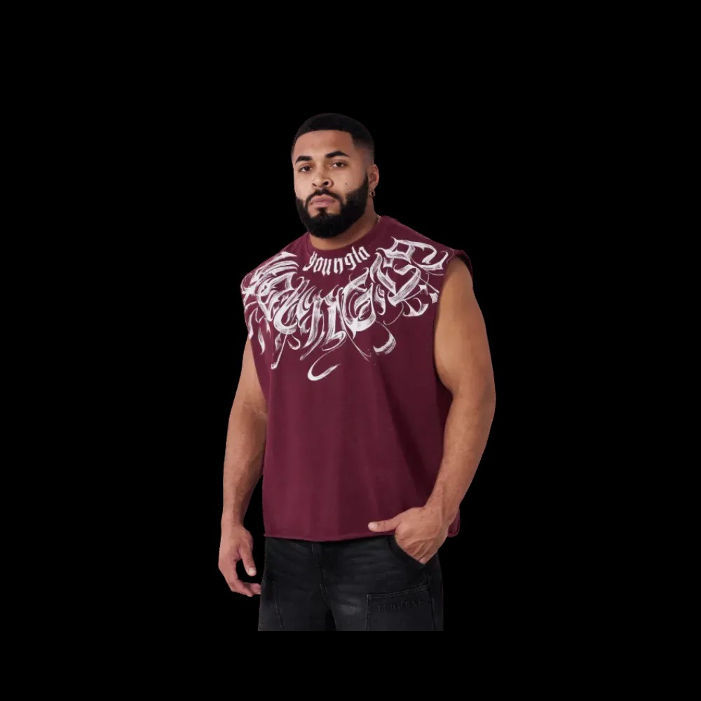 Young LA Scripted Cut-Off Burgundy Wash - HypeFly India View 2