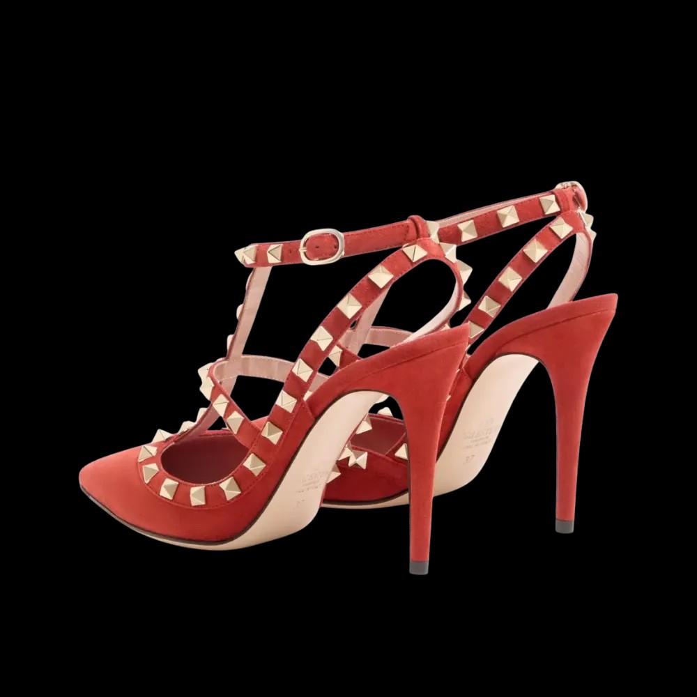 Valentino Rockstud Suede Pumps 100mm Red - HypeFly India View 4