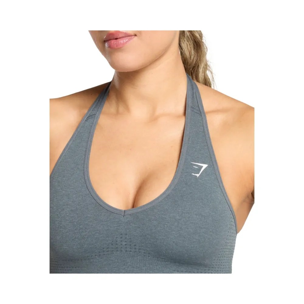 Gymshark Vital Halter Neck Tank With Shelf Crop Top Strong Grey Marl - HypeFly India View 4