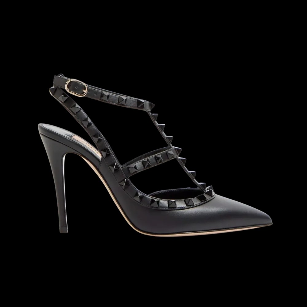 Valentino Rockstud Ankle Strap Pump With Tonal Studs 100mm Black - HypeFly India View 1