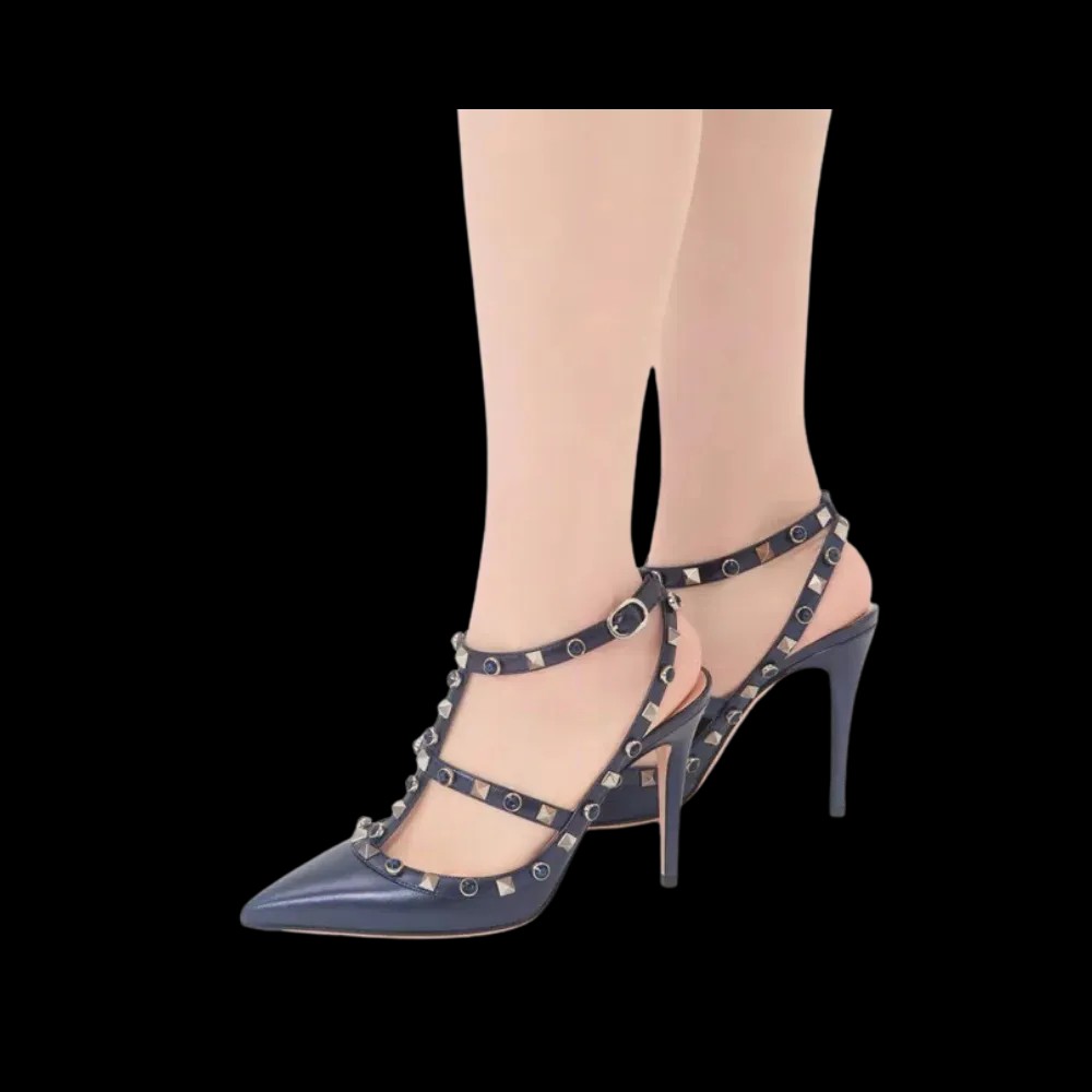 Valentino Rockstud Pumps In Laminated Nappa With Cabochon 100mm Navy - HypeFly India View 5