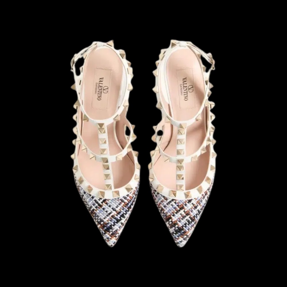 Valentino Rockstud Pumps In Woven Fabric 100mm Multicolor - HypeFly India View 2