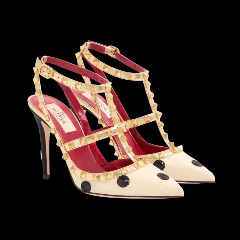Valentino Rockstud Pump With Plus De Pois Embroidery 100mm Butter - HypeFly India View 3