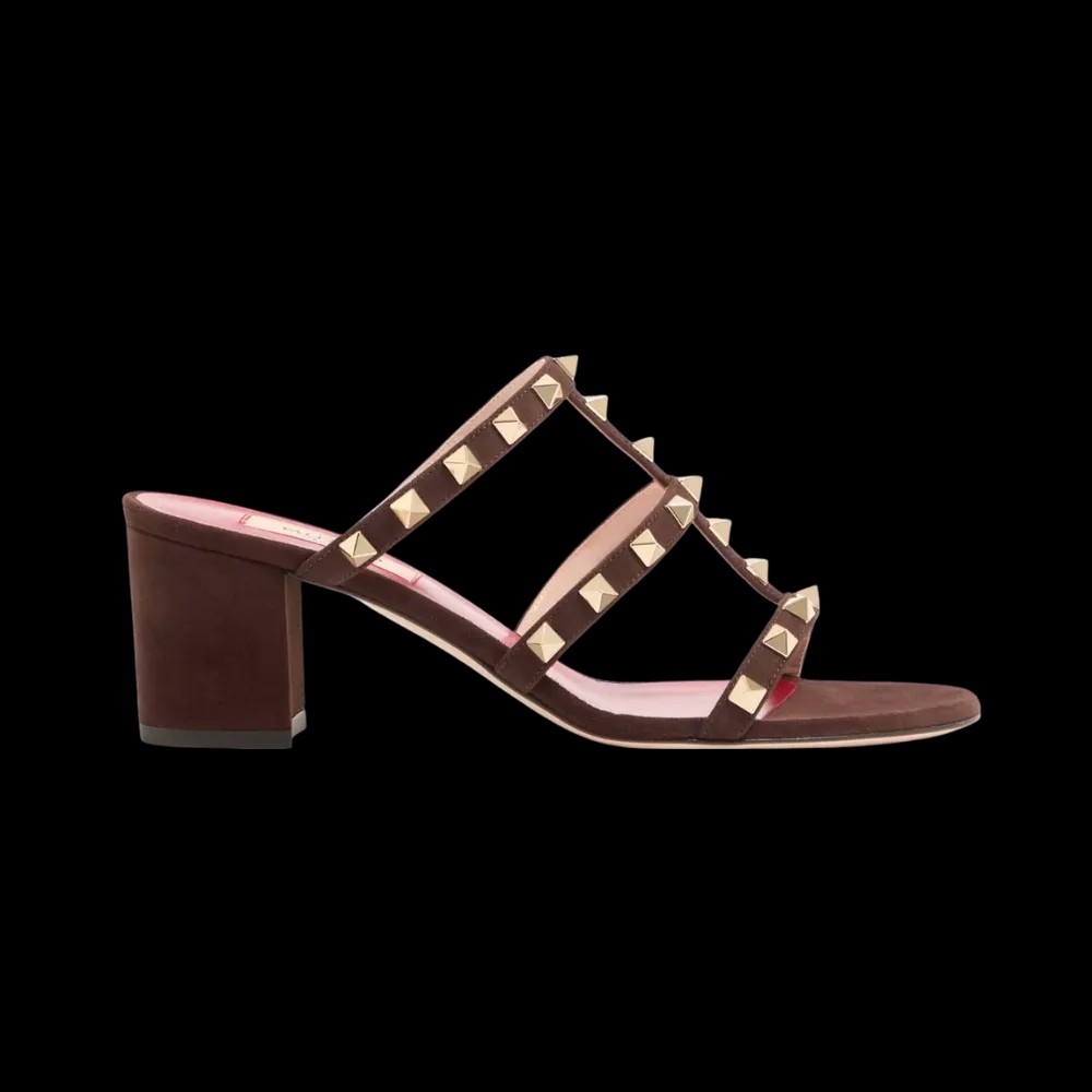 Valentino Rockstud Slide Sandal In Suede 60mm Ebony - HypeFly India View 1