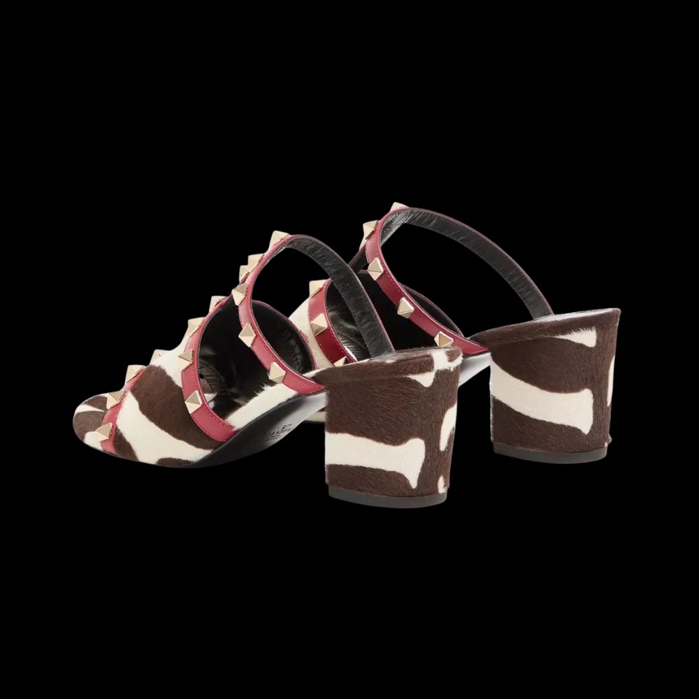Valentino Rockstud Slide Sandal In Pony-Effect Calfskin 60mm Marrone - HypeFly India View 5