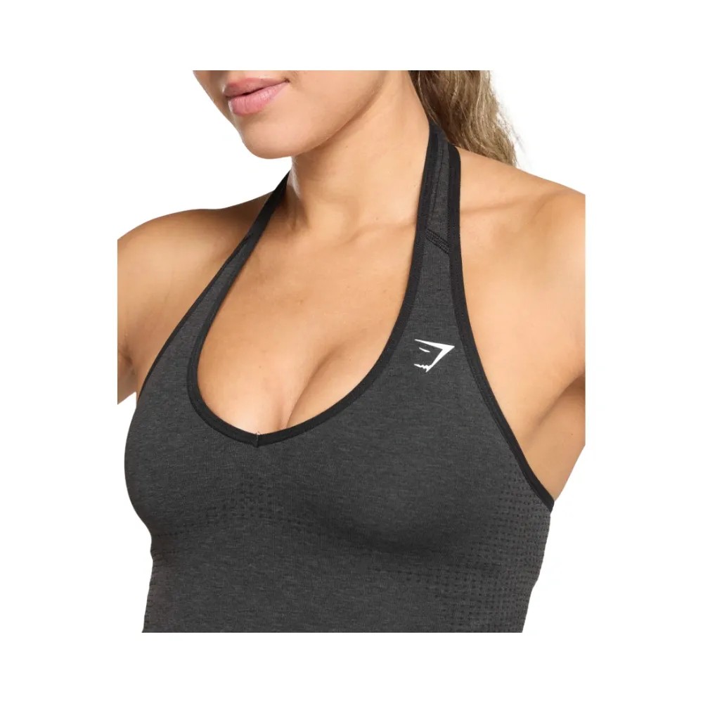 Gymshark Vital Halter Neck Tank With Shelf Crop Top Black Marl - HypeFly India View 4