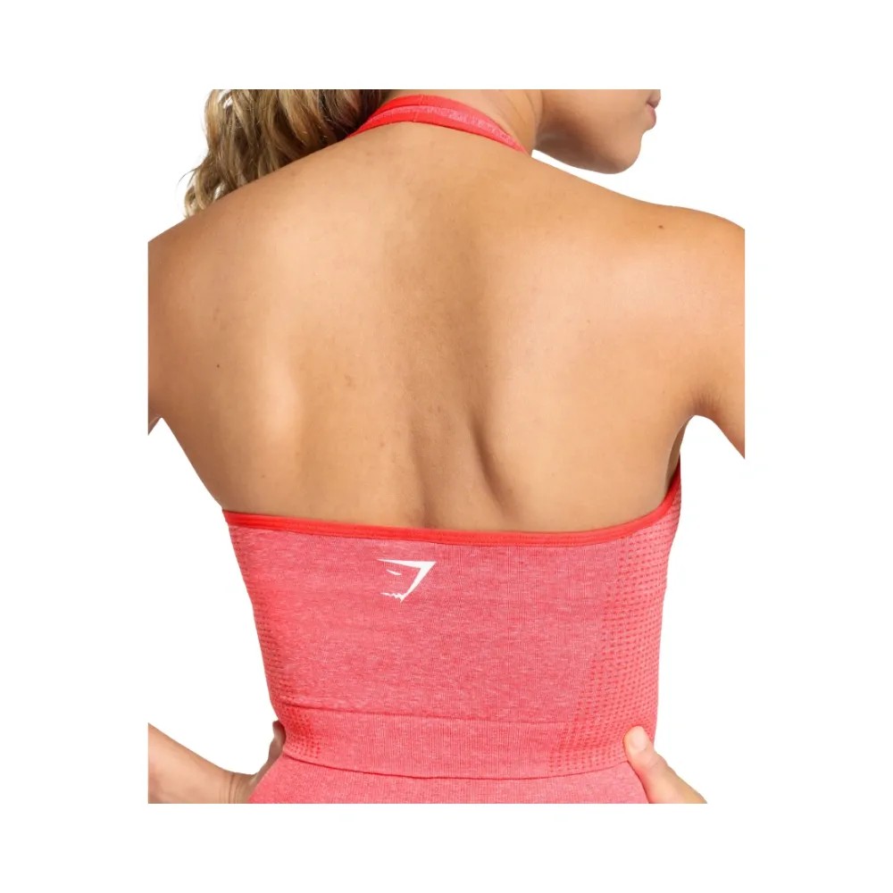 Gymshark Vital Halter Neck Tank With Shelf Crop Top Coral Red Marl - HypeFly India View 4