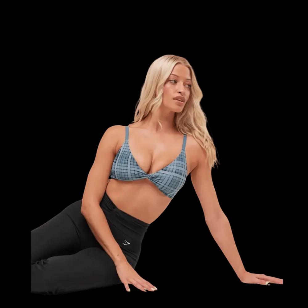 Gymshark Printed Twist Front Bralette Denim Grey - HypeFly India View 5