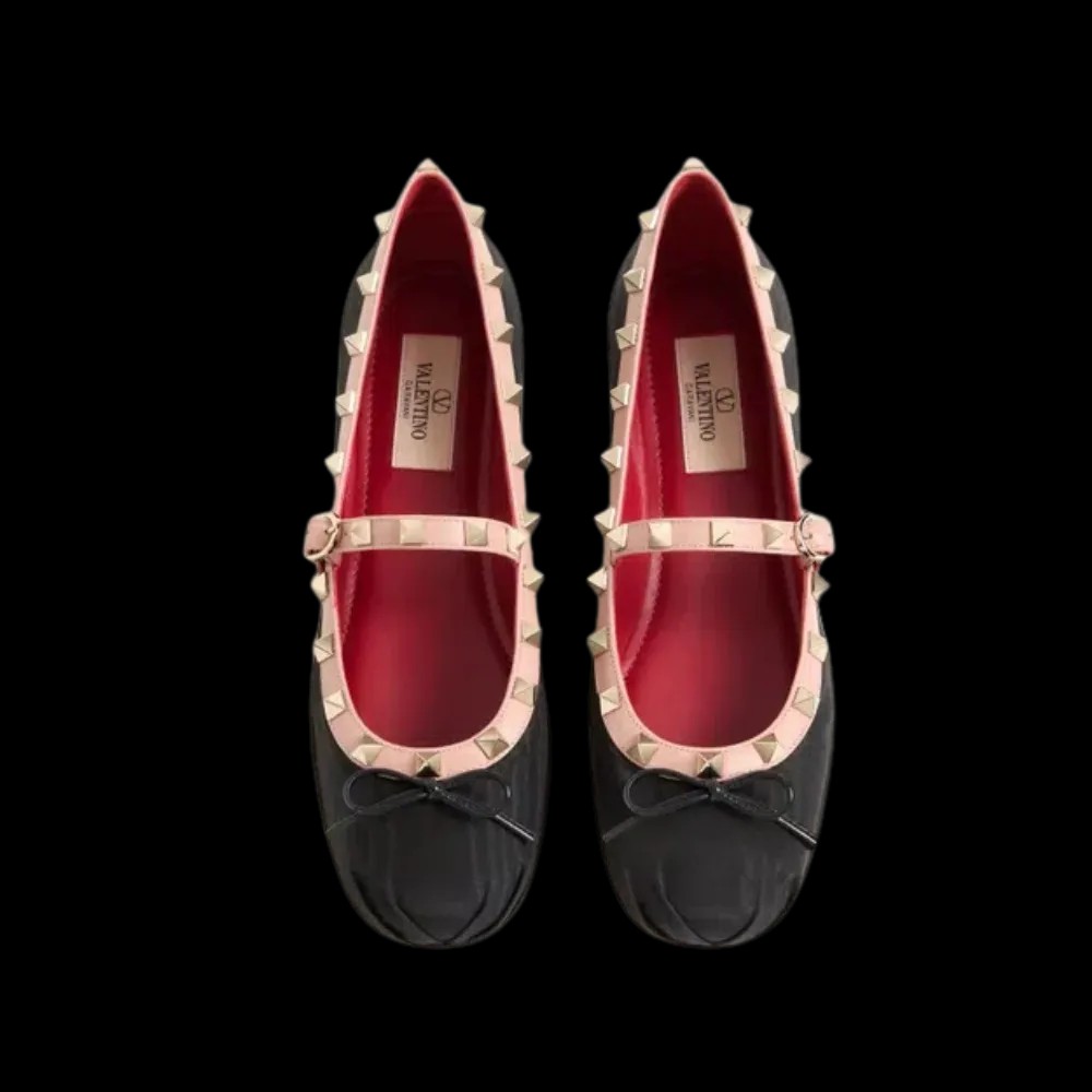 Valentino Mary-Jane Rockstud Ballerina In Moire Fabric 05mm Black - HypeFly India View 2