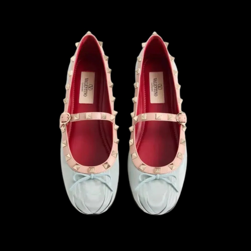 Valentino Mary-Jane Rockstud Ballerina In Moire Fabric 05mm Azure - HypeFly India View 2
