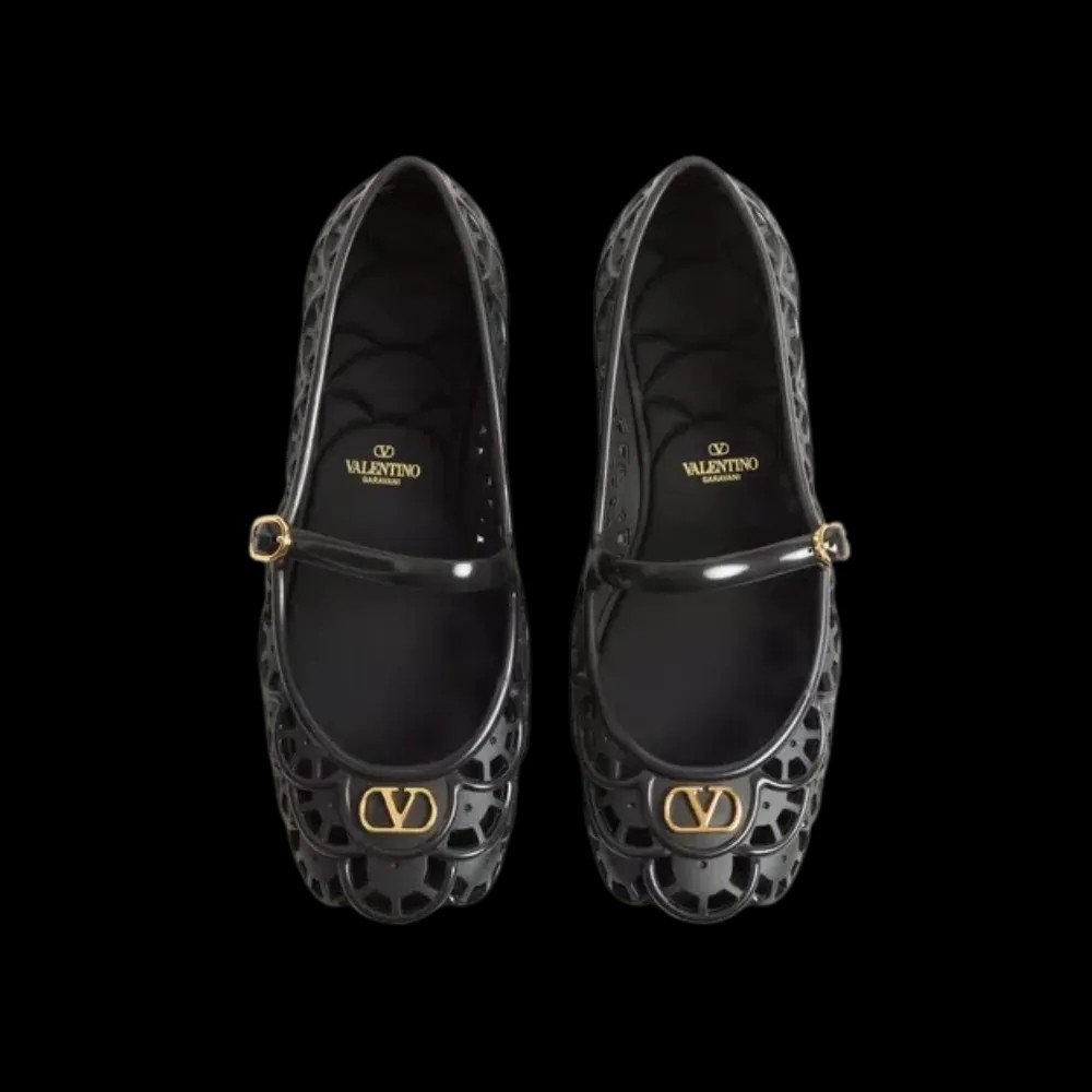 Valentino Ondette Rubber Ballerina With Scallop Pattern 05mm Black - HypeFly India View 2