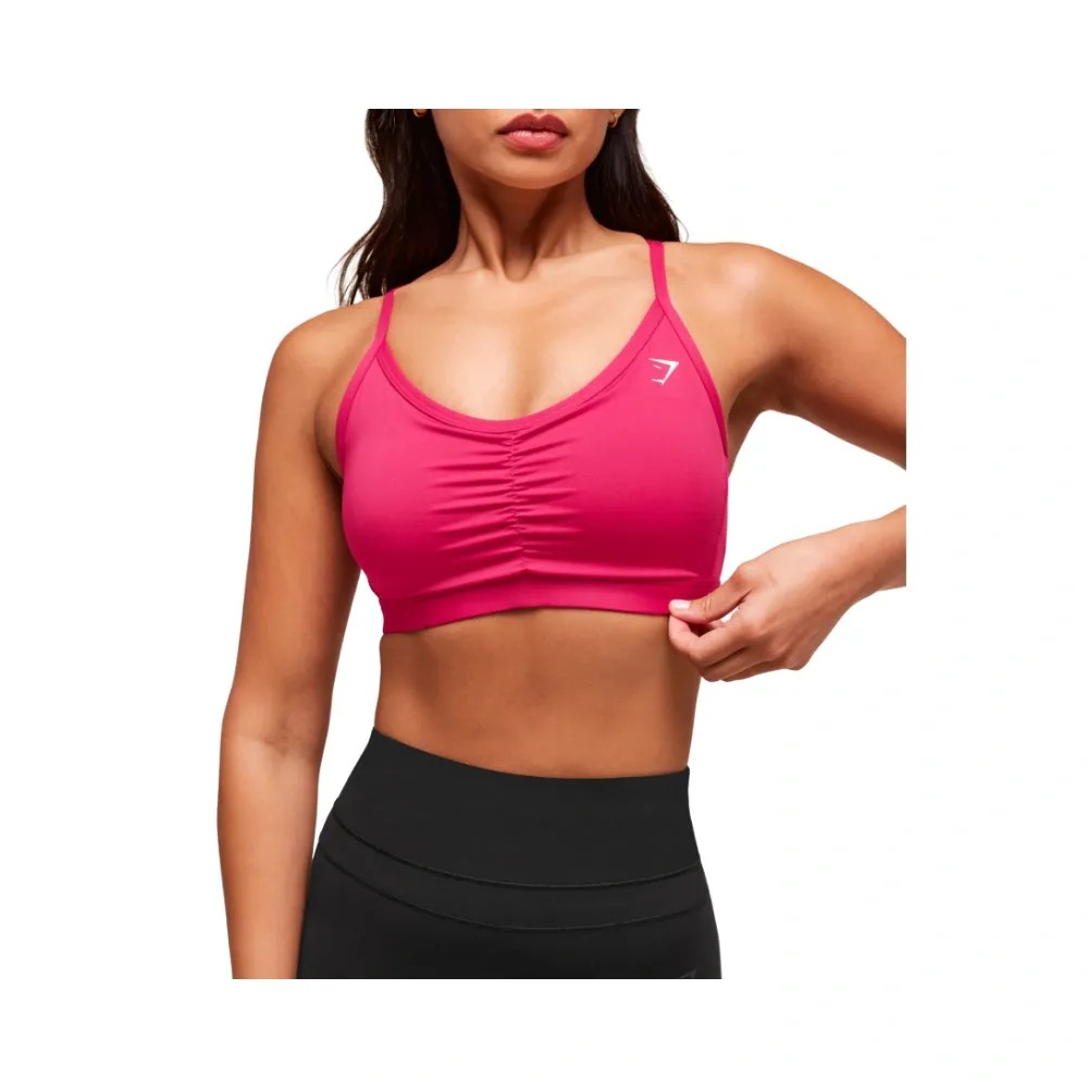 Gymshark Ruched Sports Bra - Medium Support Build Pink - HypeFly India View 3