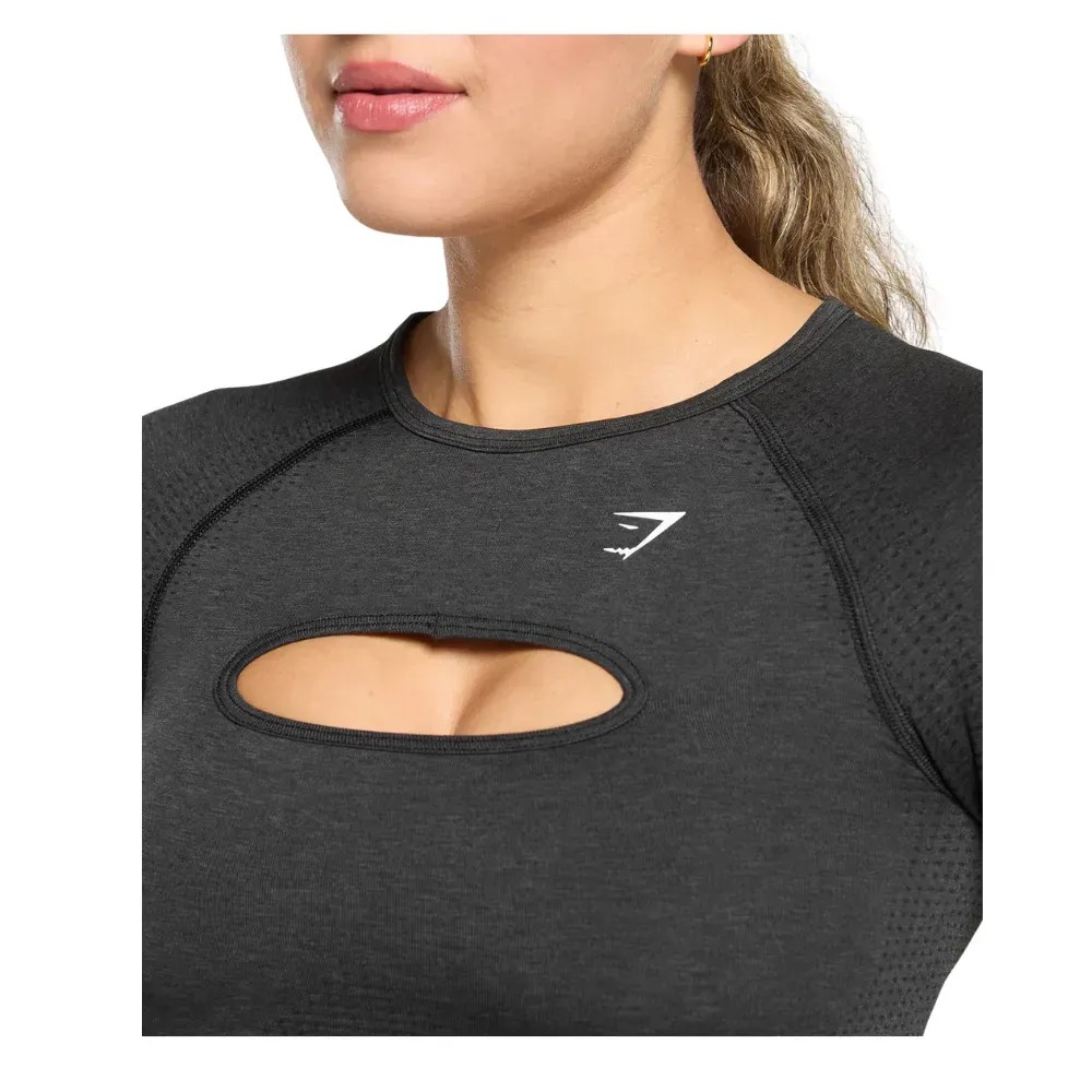 Gymshark Vital Long Sleeve Cut Out Top Black Marl - HypeFly India View 5