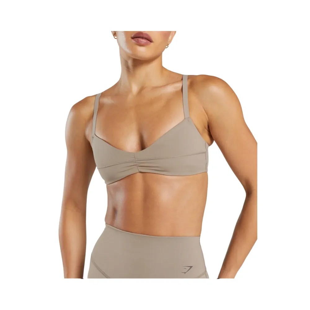 Gymshark Elevate Ruched Sports Bra - Light Support Lifestyle Brown - HypeFly India View 4