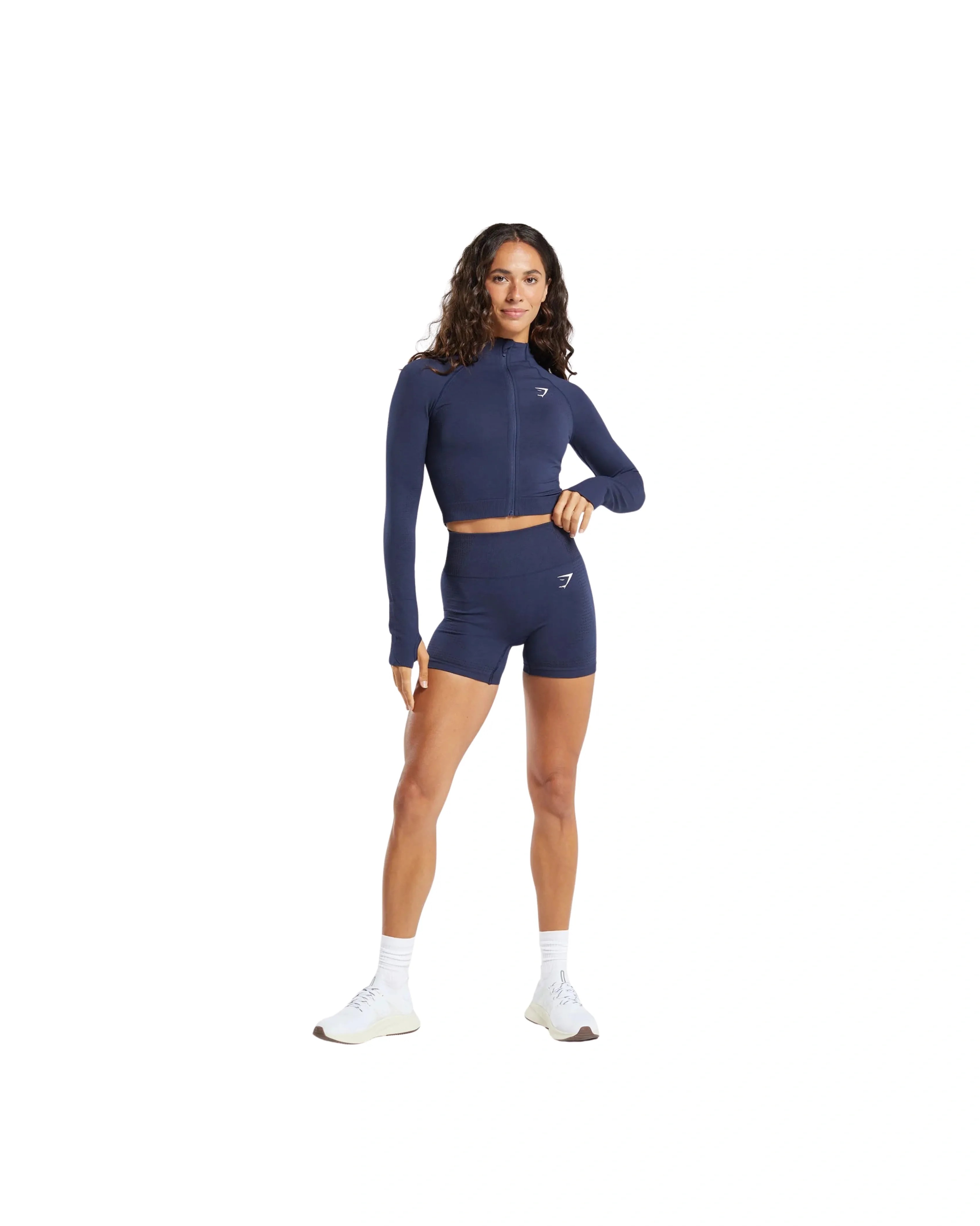 Gymshark Vital Midi Zip Up Jacket Heavy Blue Marl - HypeFly India View 4