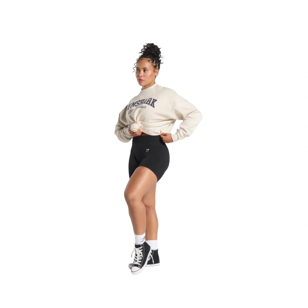 Gymshark Lifting Essentials Graphic Brushed Oversized Sweatshirt Oat White - HypeFly India View 3