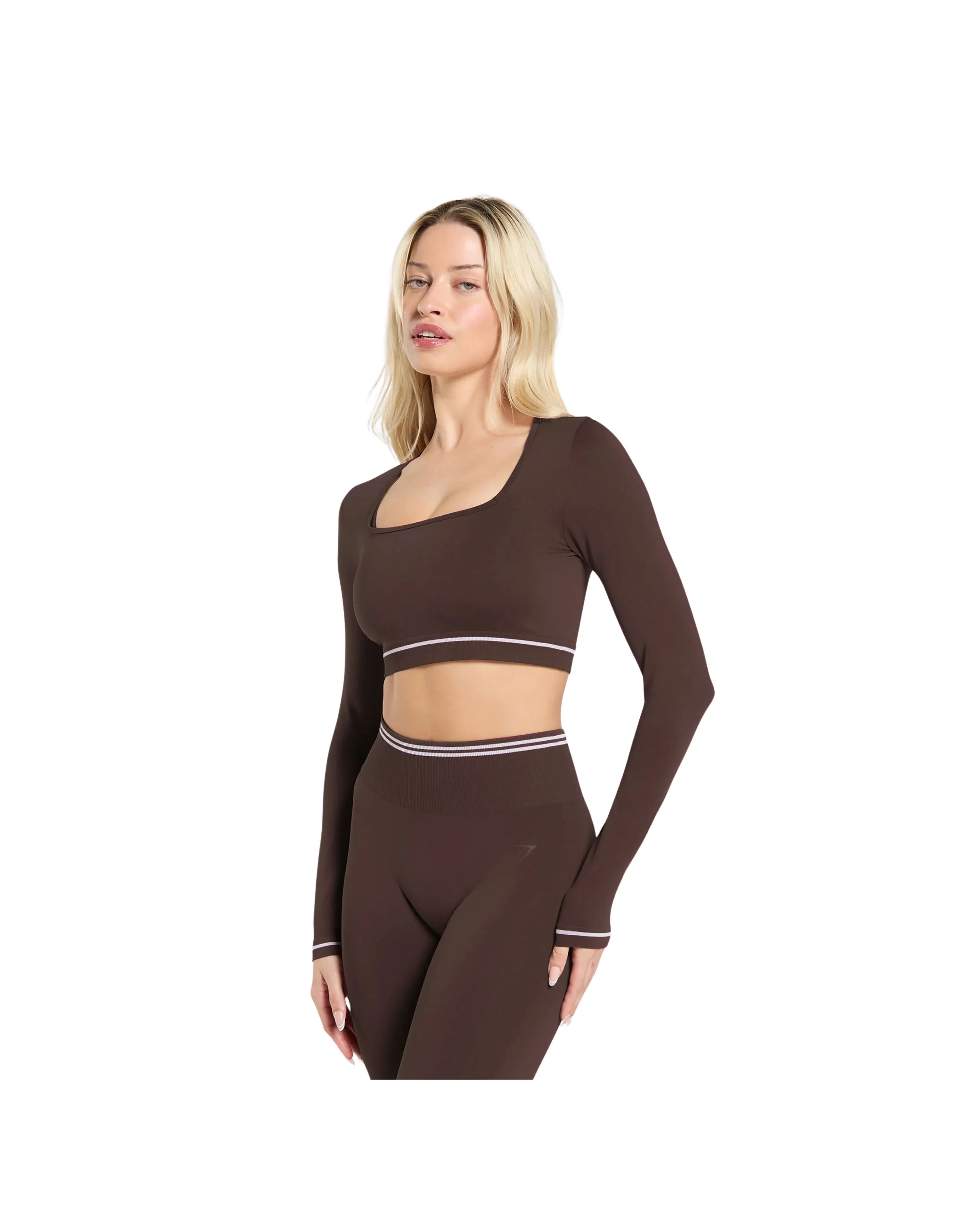 Gymshark Contrast Seamless Crop Top Heritage Brown - HypeFly India View 4