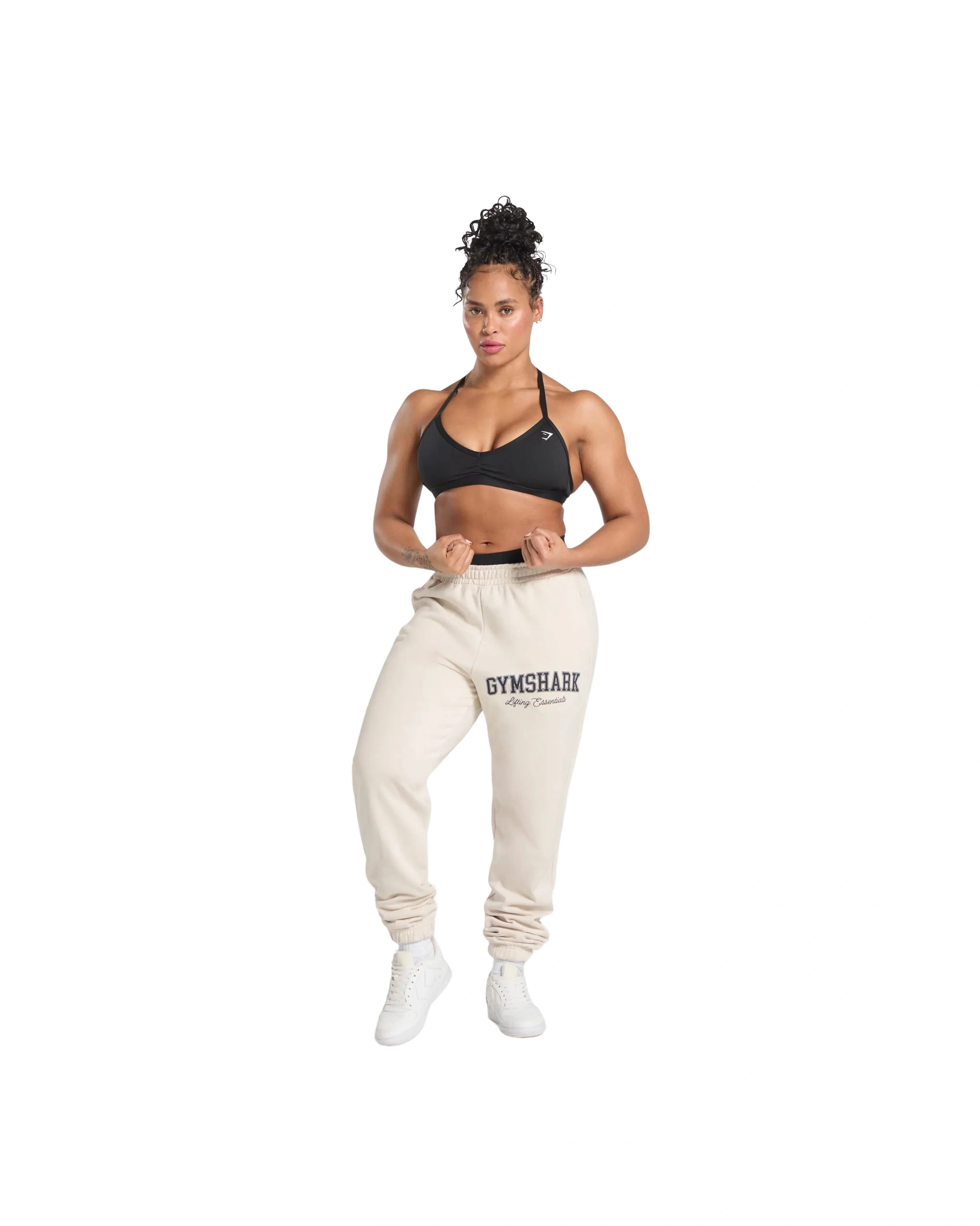 Gymshark Lifting Essentials Graphic Brushed Oversized Joggers oversized fit Oat White - HypeFly India View 5