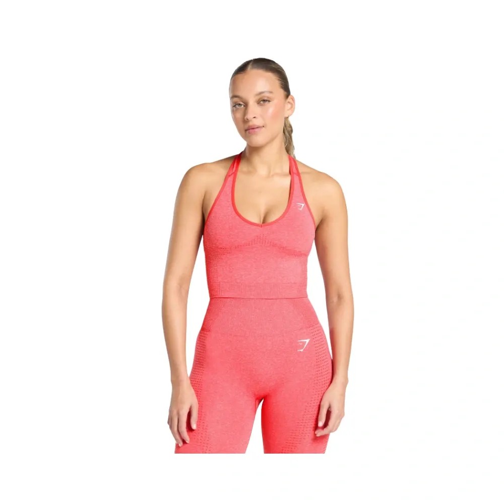 Gymshark Vital Halter Neck Tank With Shelf Crop Top Coral Red Marl - HypeFly India View 3