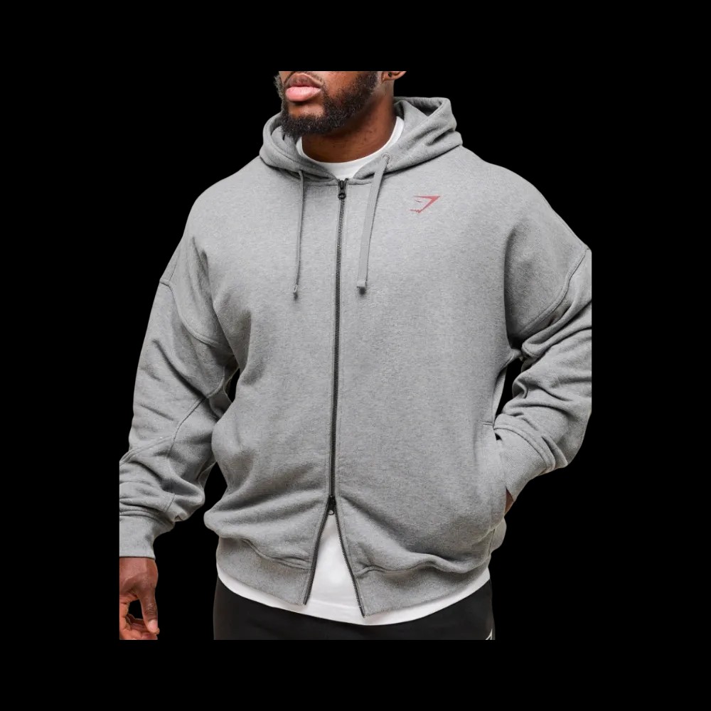 Gymshark Power Zip Up Hoodie Oversized Fit Charcoal Core Marl - HypeFly India View 5