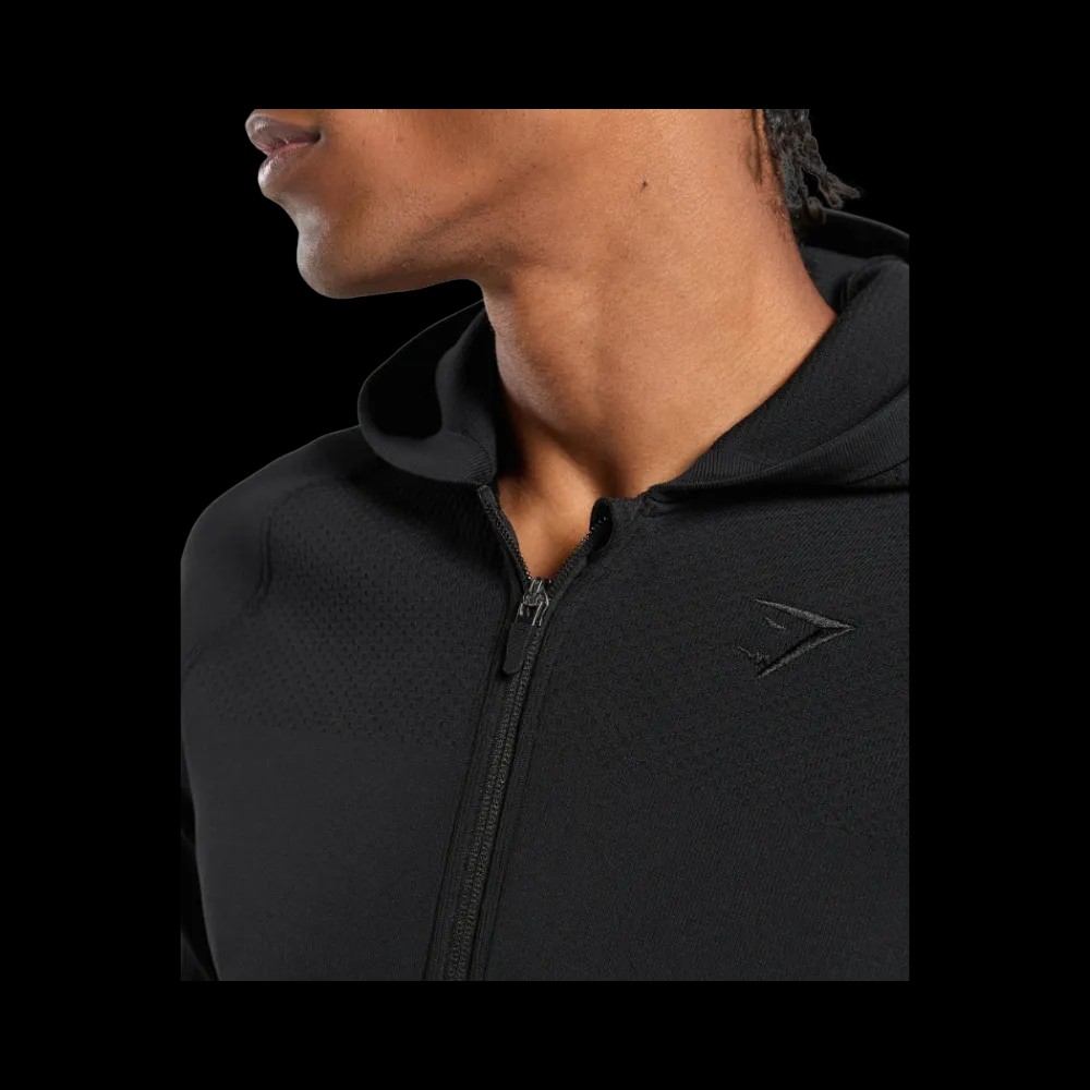 Gymshark Flat Knit Zip Up Hoodie Slim Fit Black - HypeFly India View 4