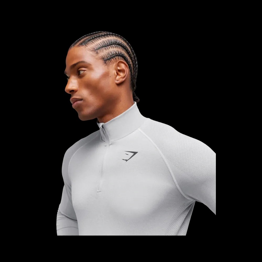 Gymshark Vital Seamless 1/4 Zip Slim Fit Light Grey/Smokey Grey - HypeFly India View 2