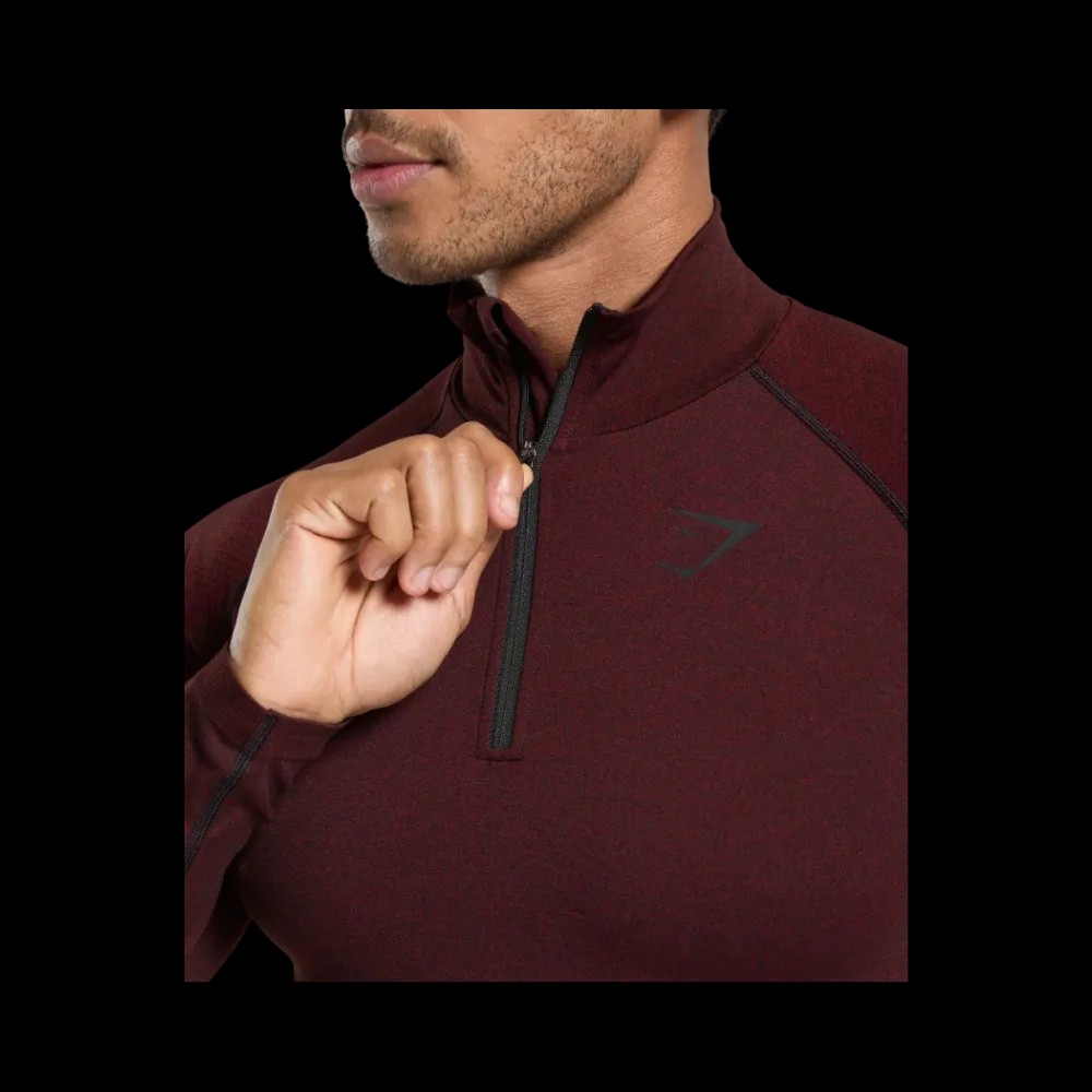 Gymshark Vital Seamless 1/4 Zip Slim Fit Black/Sets Red - HypeFly India View 4