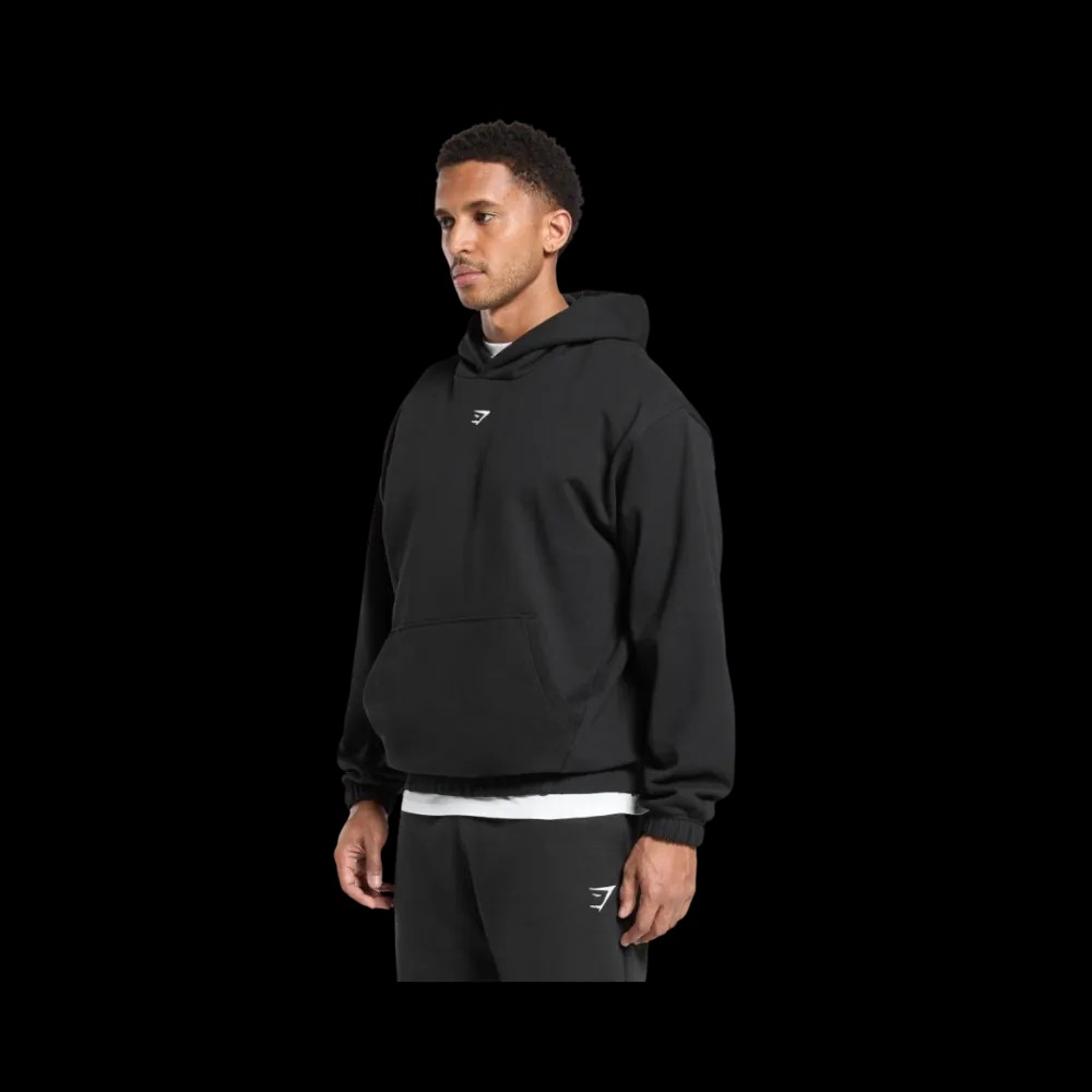 Gymshark Rest Day Essentials Hoodie Oversized Fit Black - HypeFly India View 2