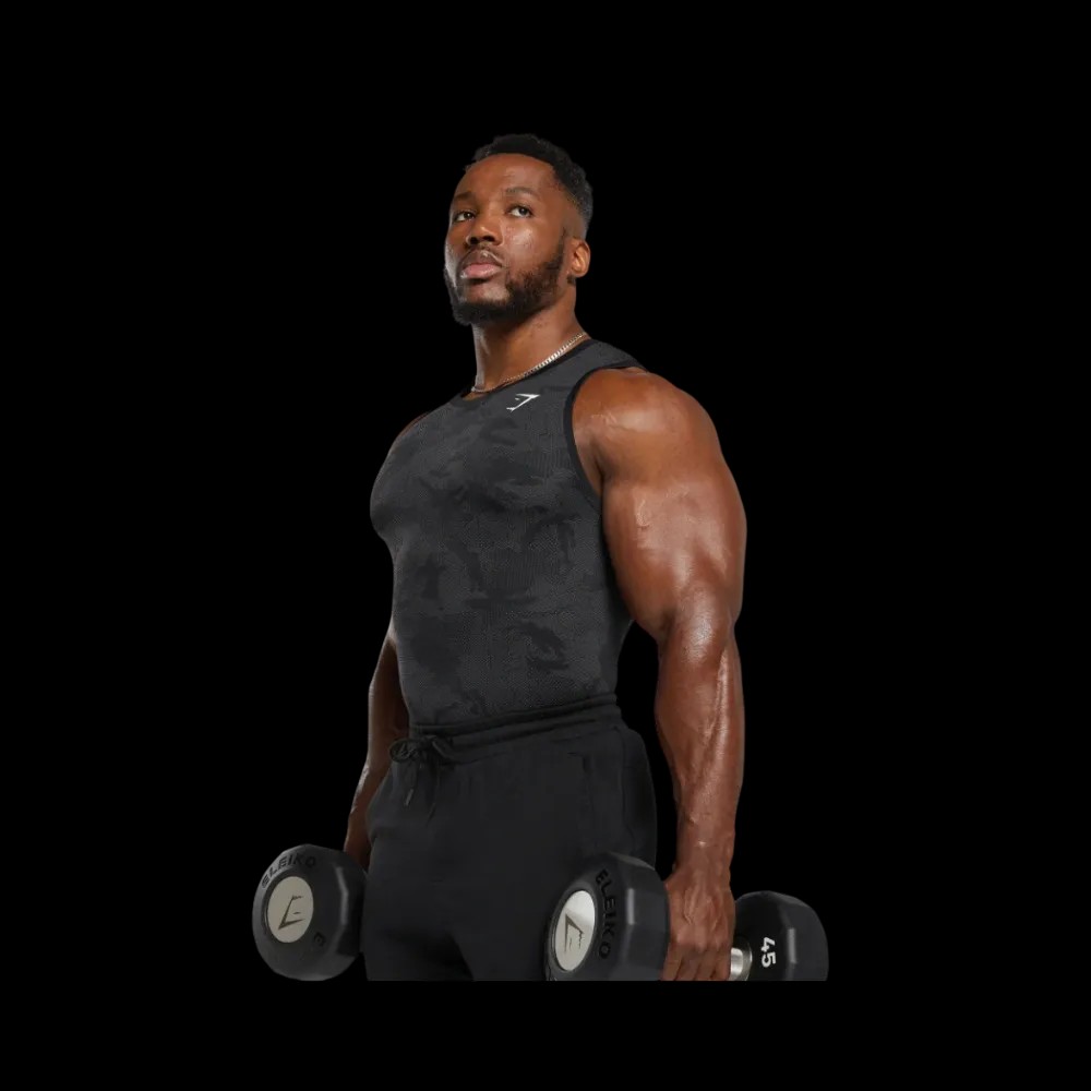 Gymshark Geo Seamless Tank Slim Fit Black/Charcoal Grey - HypeFly India View 3