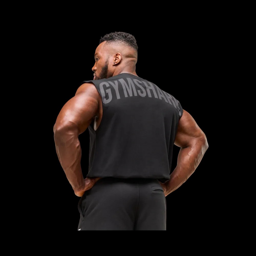 Gymshark Power Cut Off Tank Oversized Fit Black - HypeFly India View 3