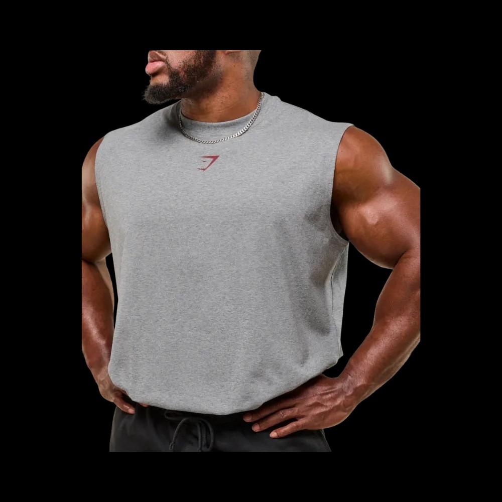 Gymshark Power Cut Off Tank Oversized Fit Charcoal Core Marl - HypeFly India View 3