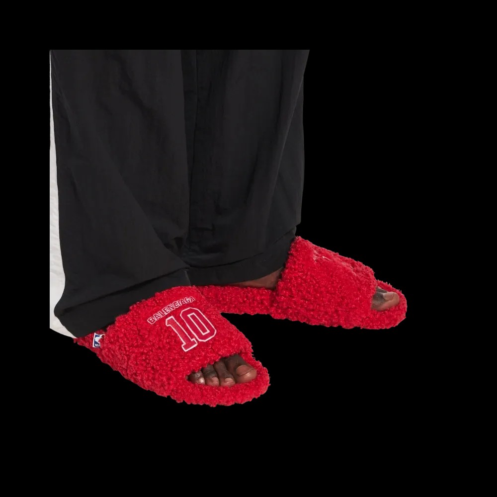 Balenciaga NBA Collaboration Furry Open Mule In Red - HypeFly India View 5