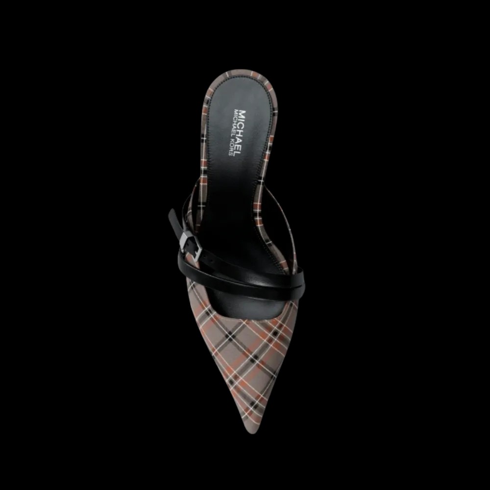 Michael Kors Yvette Plaid Print Kitten Mule Mushroom Mlti - HypeFly India View 5