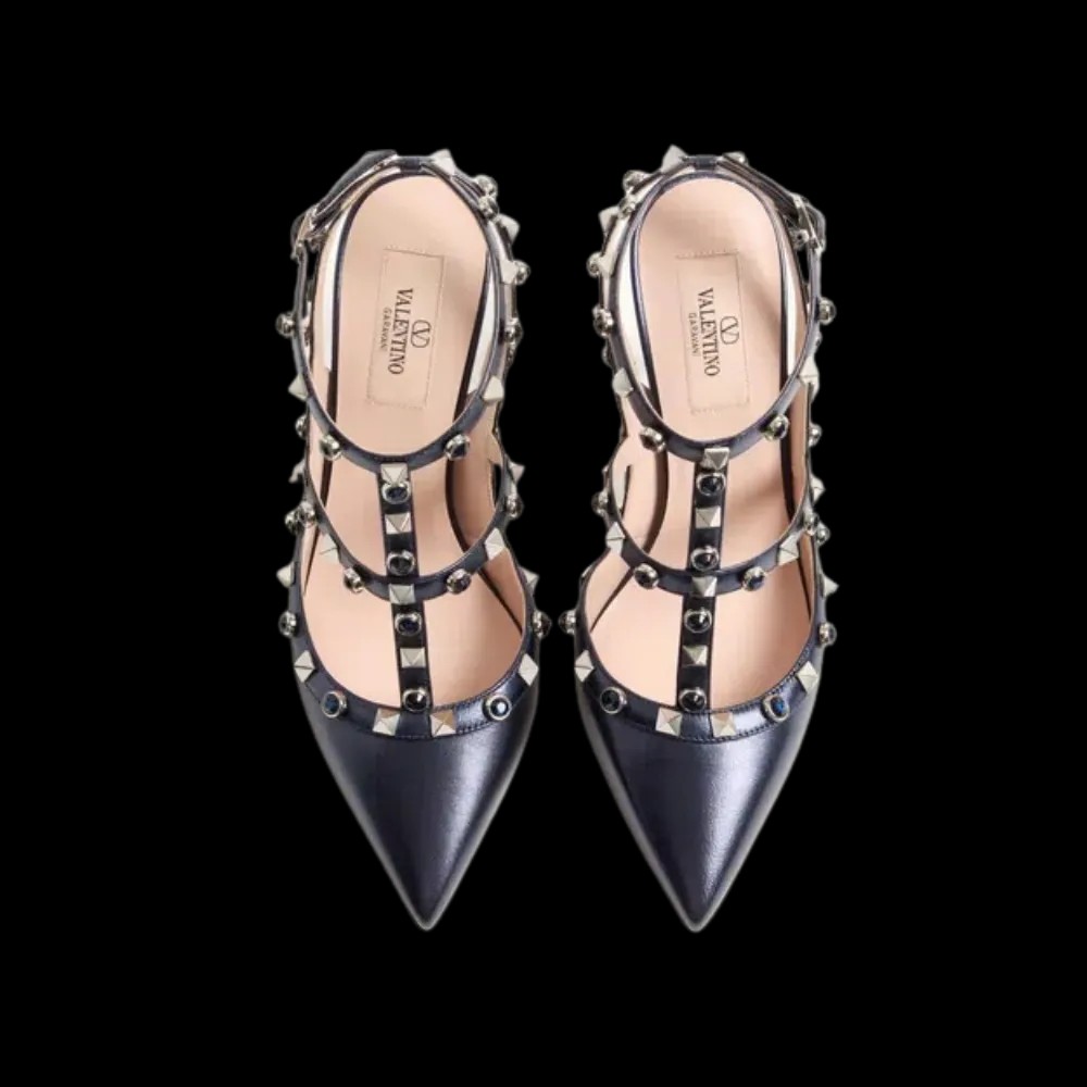 Valentino Rockstud Pumps In Laminated Nappa With Cabochon 100mm Navy - HypeFly India View 2