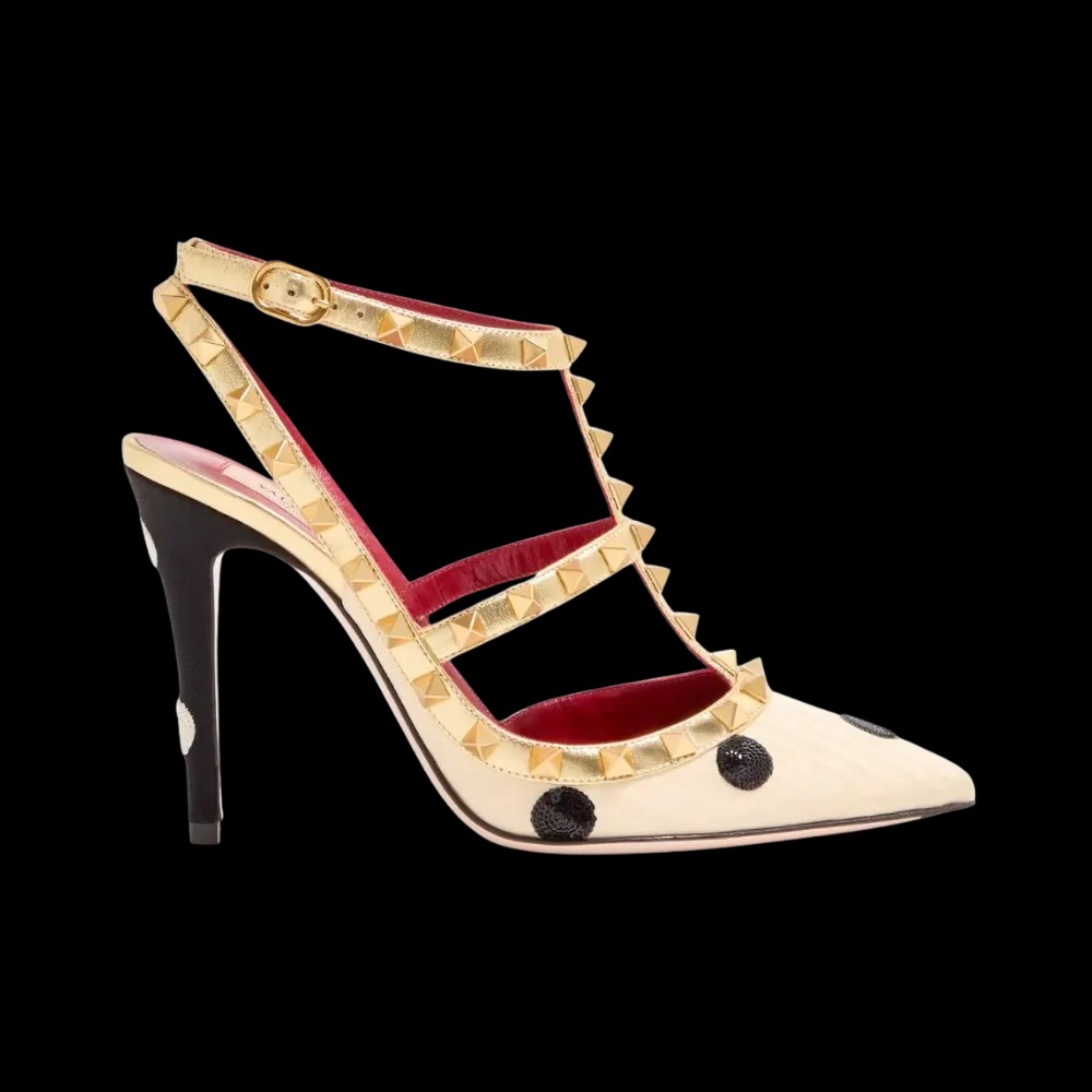 Valentino Rockstud Pump With Plus De Pois Embroidery 100mm Butter - HypeFly India View 1