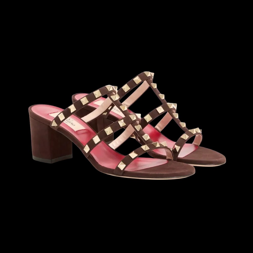 Valentino Rockstud Slide Sandal In Suede 60mm Ebony - HypeFly India View 3