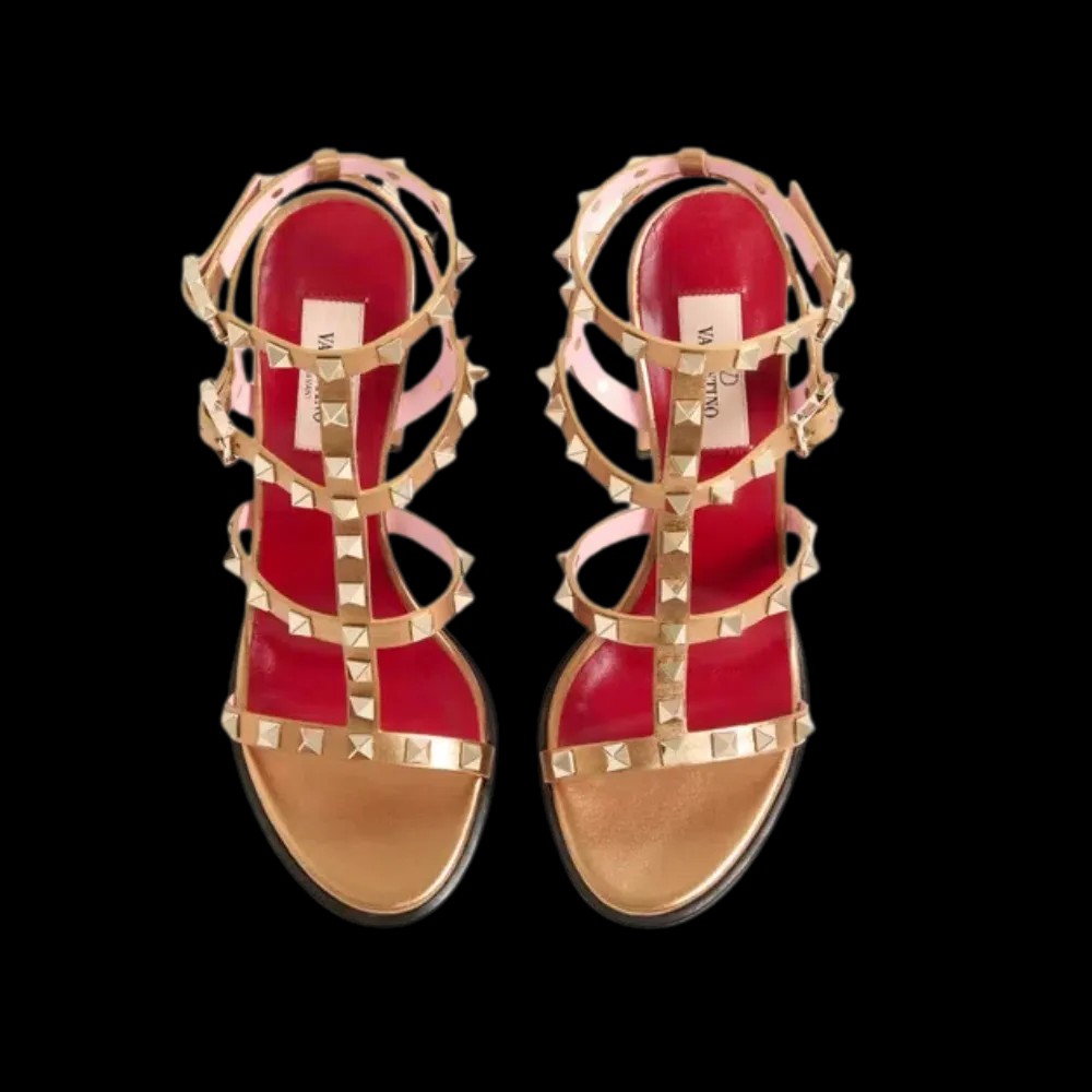Valentino Rockstud Laminated Calfskin Sandal With Straps 90mm Gold - HypeFly India View 2