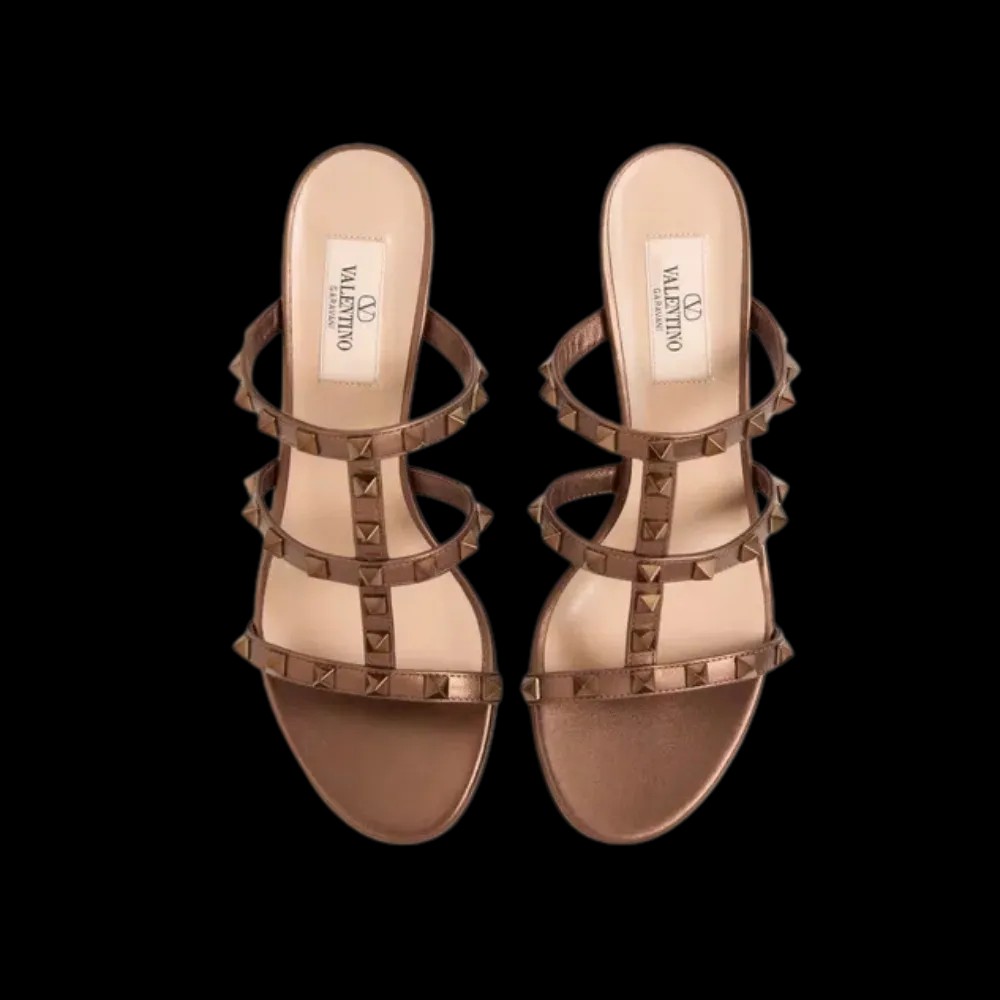 Valentino Rockstud Metallic Calfskin Leather Slide Sandal 60mm Bronze - HypeFly India View 2