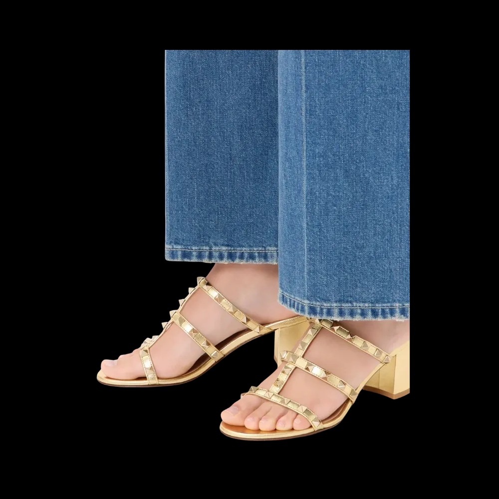Valentino Rockstud Slide Sandal In Laminated Nappa Leather 60mm Antique Brass - HypeFly India View 4