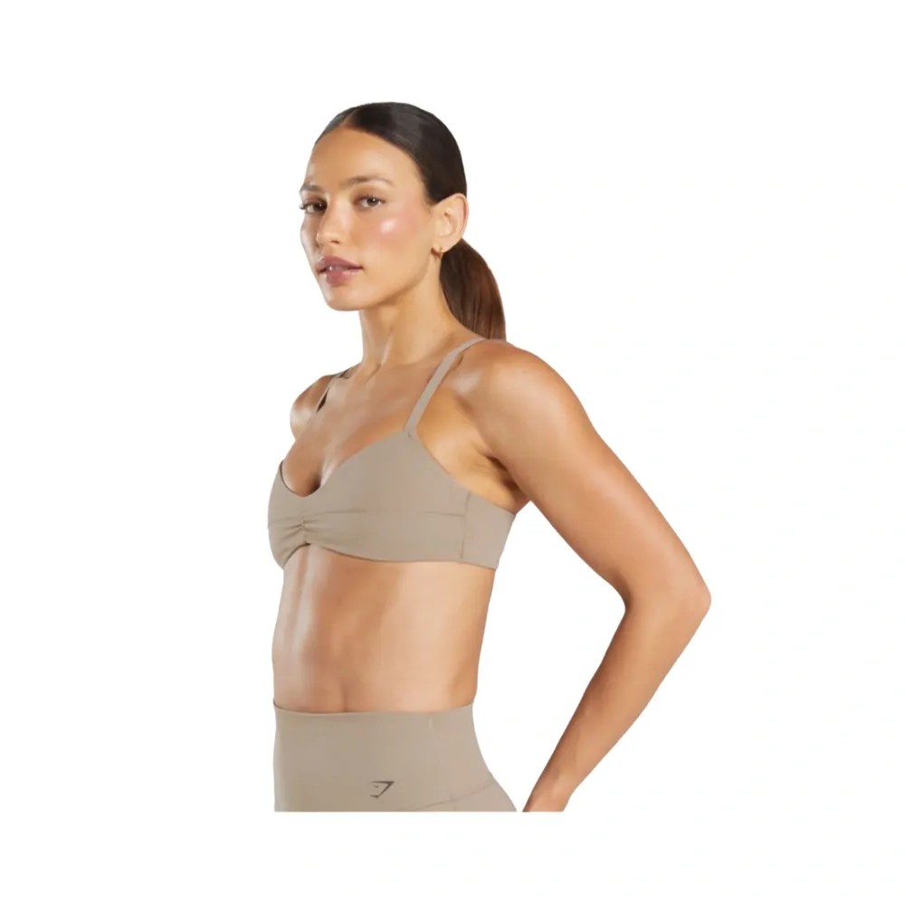 Gymshark Elevate Ruched Sports Bra - Light Support Lifestyle Brown - HypeFly India View 3
