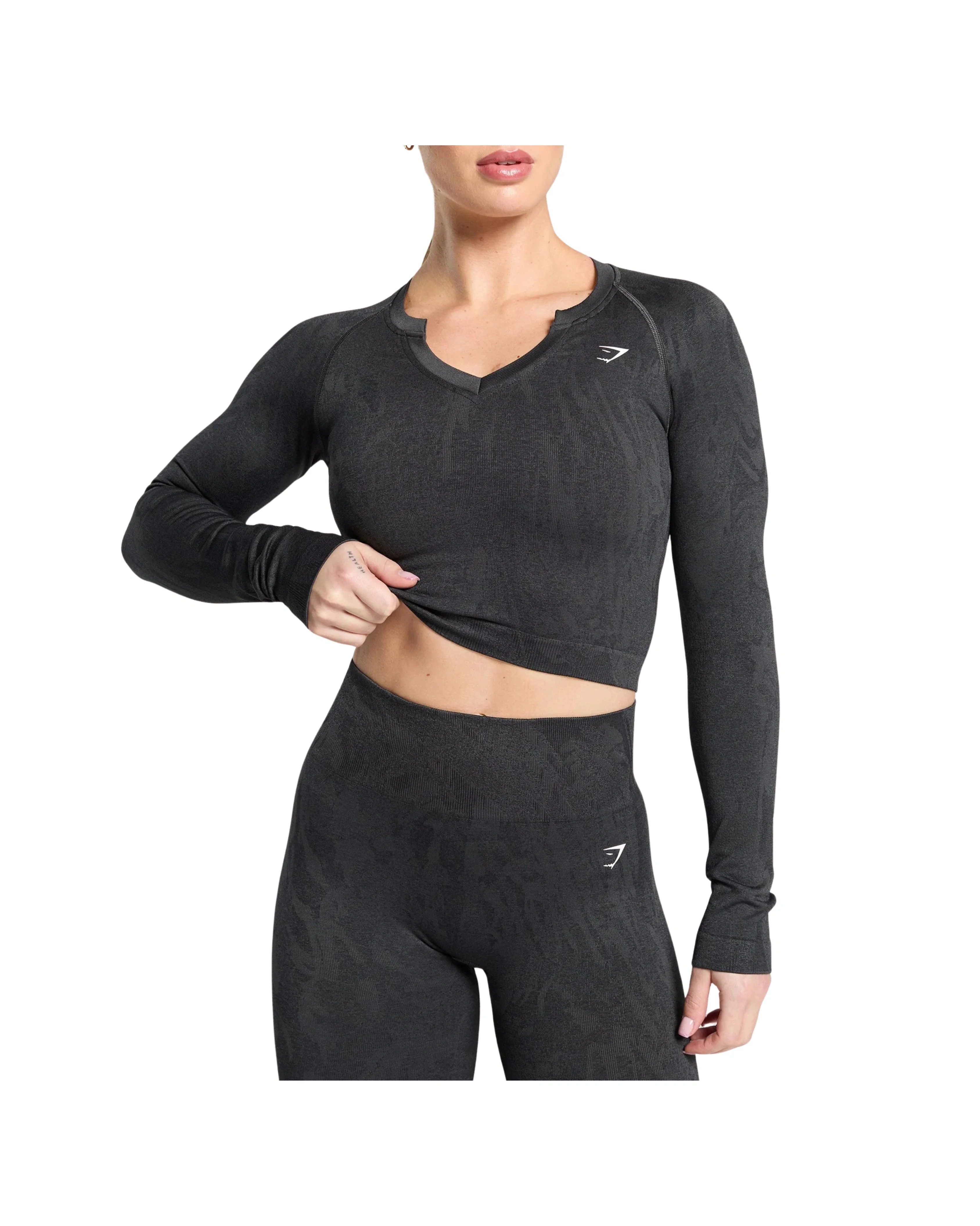 Adapt Camo Seamless Long Sleeve Top Body fit Asphalt Grey/Black - HypeFly India View 5