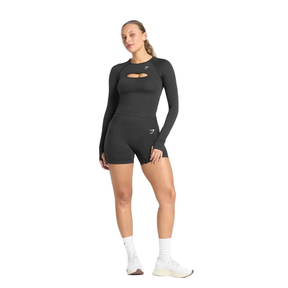 Gymshark Vital Long Sleeve Cut Out Top Black Marl - HypeFly India View 1