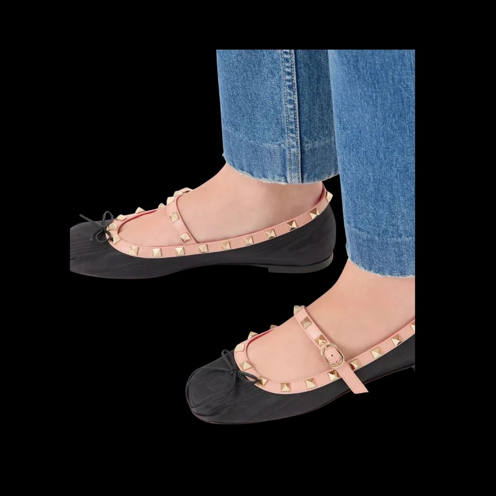 Valentino Mary-Jane Rockstud Ballerina In Moire Fabric 05mm Black - HypeFly India View 5