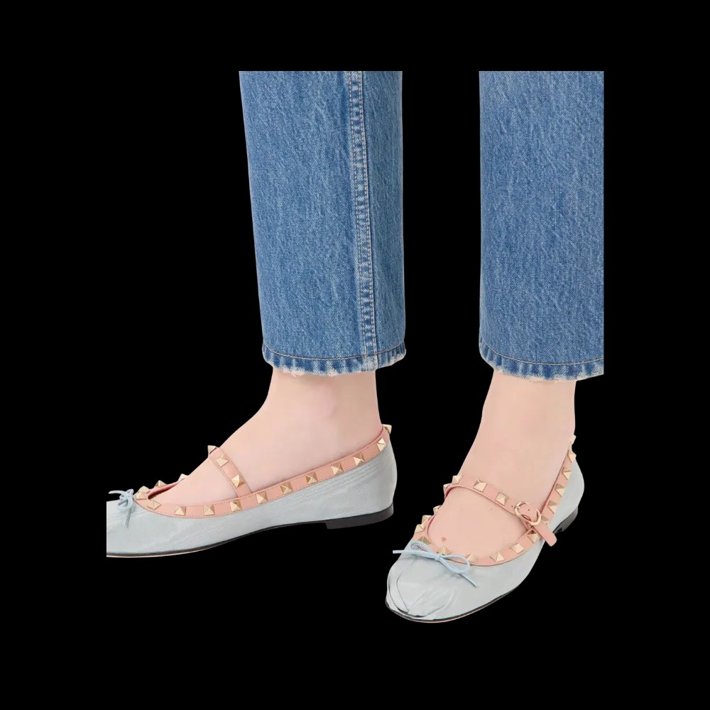 Valentino Mary-Jane Rockstud Ballerina In Moire Fabric 05mm Azure - HypeFly India View 5